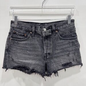 Levi’s 501 Washed Black Distressed Cutoff Denim Shorts Size 27